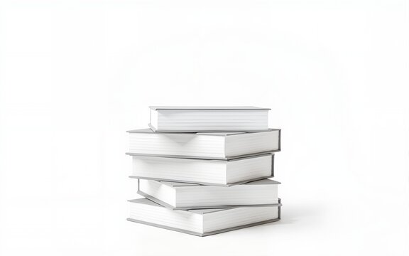 Stack of Blank White Books on White Background. High quality