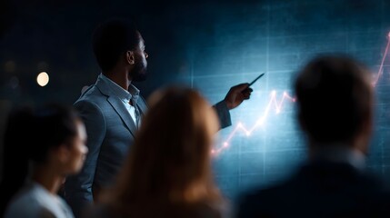 Poster - Manager presenting sales target chart to business team
