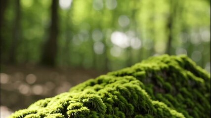 A close up view of bright green moss growing densely on a tree trunk in a forest setting