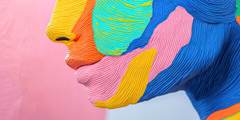 Poster - Multicolored Textured Sculpture of a Face