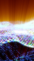 Poster - Colorful digital wave of glowing particles, abstractly depicting dynamic data streams and digital energy