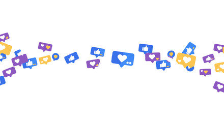Poster - Social media reaction icons with like and heart symbols on white backg