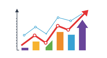 Poster - Colorful growth chart with arrow and bars illustrating business trends