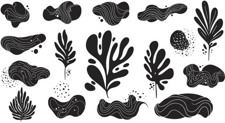 Poster - Abstract organic shapes and foliage in black silhouette with dotted ac