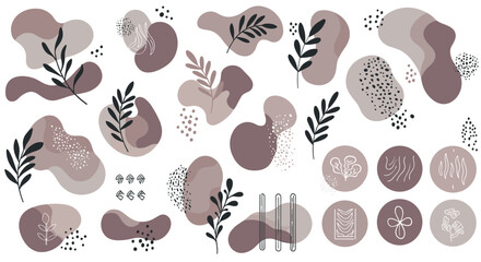 Poster - Elegant abstract leaf and shape collection with neutral tones
