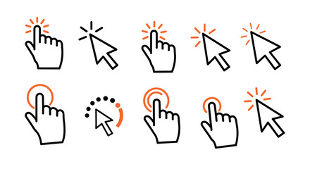 Fototapete - Simple hand and cursor icons in click gesture style for digital interf