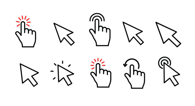 Cursor and pointer icons in simple linear design for digital interface