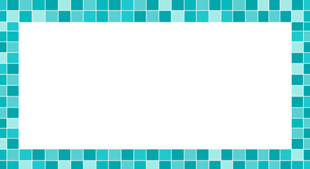 Poster - Geometric turquoise border with mosaic tile pattern on white backgroun