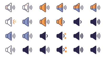 Poster - Flat style speaker icons set with different sound levels and effects