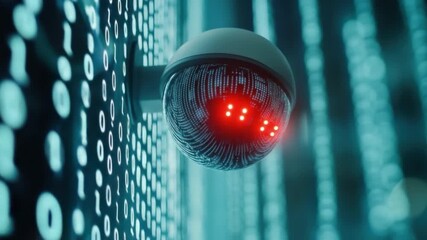 Poster - Modern Surveillance Camera with Digital Background and Red Light Indicator for Security and Technology Applications 4k video footage