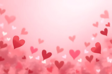 Poster - Blurred pink and red heart shapes floating against a gradient pink background with soft focus and bokeh effect for Valentine's Day