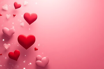 Poster - Floating 3 D hearts in shades of red and pink against a soft pink gradient background with scattered white sparkles for Valentine's Day