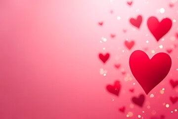 Poster - floating red hearts and bokeh on a pink gradient background creating a romantic valentine's day or l