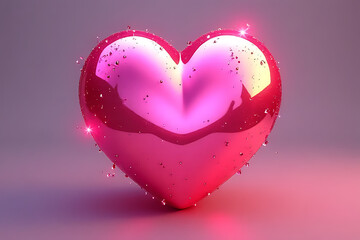 Poster - Glossy pink heart shape with water droplets and highlights on a gradient background for Valentine's Day or love concepts