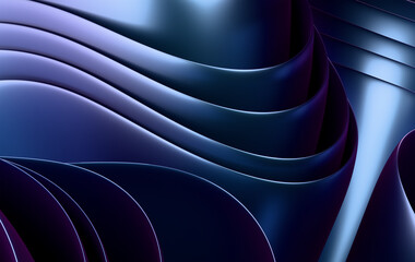 Fototapete - Modern Violet and Indigo Metallic Waves with Glossy Surface Texture and Elegant Undulating Forms Background