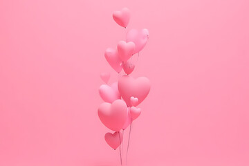 Poster - Pink heart-shaped balloons floating against a solid pink background a collection of various sized heart balloons