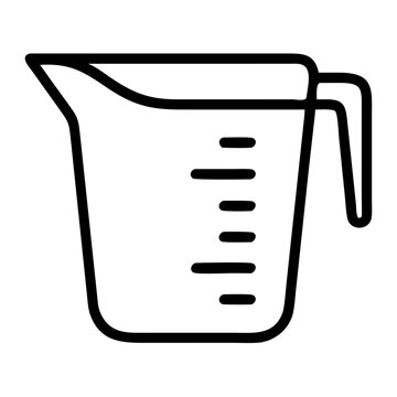 Measuring cup with handle and measurement lines in black outline on a white background graphic icon art
