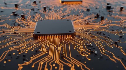 Poster - Close-up of a central processing unit (CPU) with glowing pathways, showcasing intricate circuitry and technological advancement.