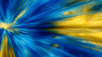 Poster - Vibrant blue and yellow abstract light rays create a dynamic split in a modern artistic representation