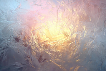 Aufkleber - Frosted glass texture with sunlight shining through, creating warm, glowing effect with pastel blue and orange hues, abstract and tranquil atmosphere