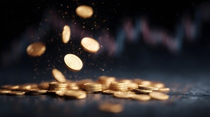 Poster - Floating gold coins over a financial chart