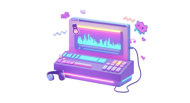 Pixel Art Synthwave Synthesizer with Neon Lights