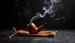 © Vladimir - Wooden smoking pipe with tobacco and smoke on fabric background