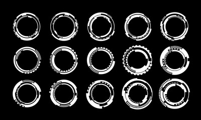 Poster - Set of sci fi white circle user interface elements technology futuristic design modern creative on black background vector