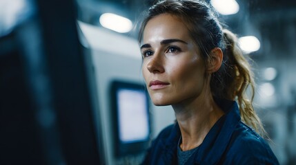 Poster - Technician programming a CNC hine with precise engineering lighting and sharp focus