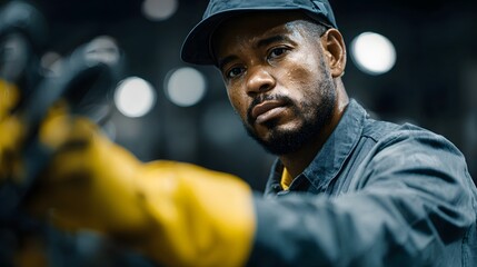Poster - Factory worker operating a robotic arm in a manufacturing setting