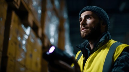 Poster - Logistics worker scanning cargo in a warehouse