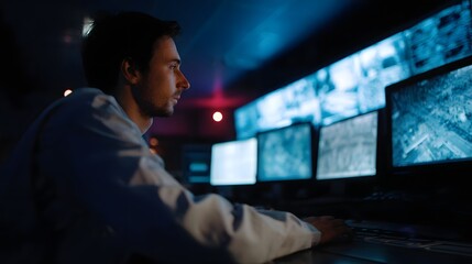 Poster - Man monitoring a manufacturing process in a control room