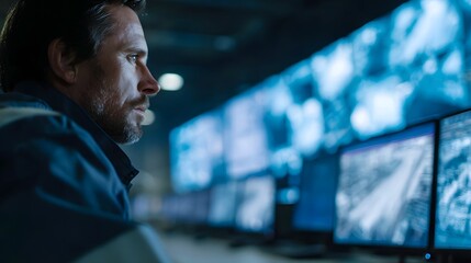 Poster - Man monitoring manufacturing processes in a control room