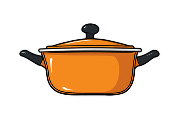 Isolated cartoon illustration of an orange cooking pot with a lid and handles