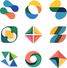 Poster - Collection of colorful abstract geometric shapes and logos for branding and design purposes