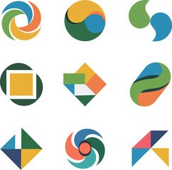 Fototapete - Collection of colorful abstract geometric logos and design elements suitable for branding purposes