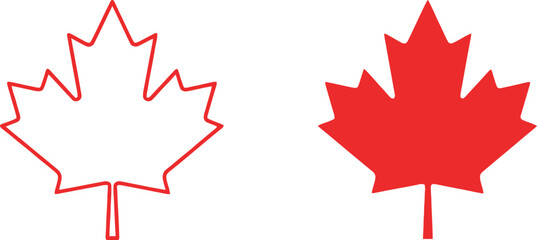 maple leaf icon pair – solid and outline red leaves symbolizing canadian identity, contrast themes, 