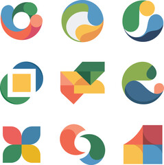 Fototapete - Colorful abstract geometric logos and icons collection perfect for branding and creative design projects