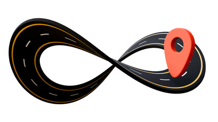 Fototapete - Infinity road with map pointer isolated. Perfect for apps, websites, or travel design, representing endless roads, transportation, and a futuristic journey.