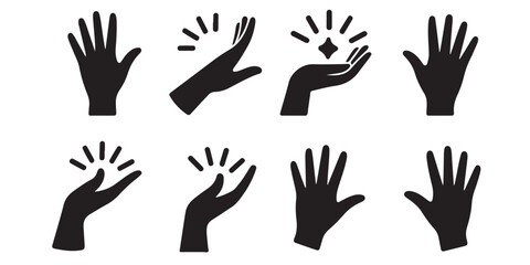 Poster - Collection of black hand silhouettes in various poses on a white background vector illustration