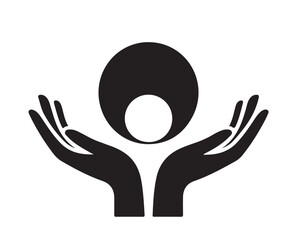 Aufkleber - Black and white graphic of two hands reaching up to a circle with a smaller circle inside it