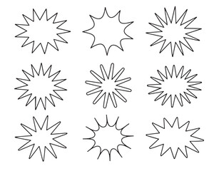 Poster - A collection of nine starburst shapes with varying point styles arranged in a grid pattern on white