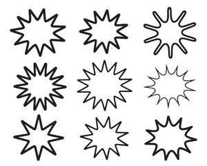 Aufkleber - Nine outlined starburst shapes with varying points arranged on a white background in a grid pattern