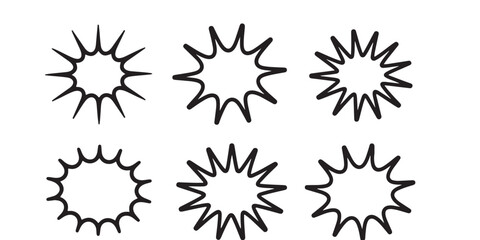 Aufkleber - Six black and white starburst shapes with varying point styles arranged on a white background