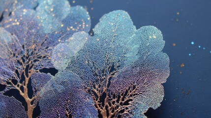 Poster - Coral skeleton proxy shimmering with iridescent detail against ocean water, revealing intricate structures created through advanced 3d printing technology