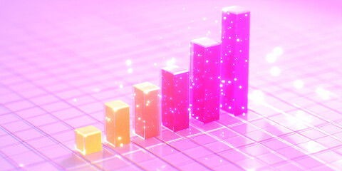 Leinwandbilder - Pink rising bar graph illustrating growth, progress, and business analytics