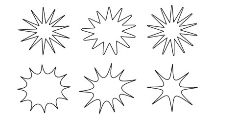 Aufkleber - Six black and white starburst shapes arranged in two rows on a plain white background drawing style