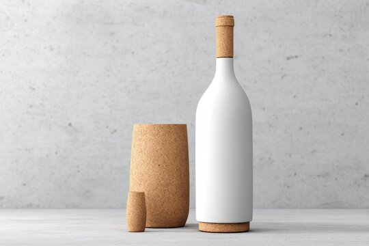 White wine bottle & glass, cork accents