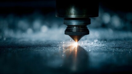 Poster - Precision laser cutting through a metal sheet with intense lighting