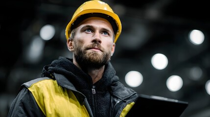 Poster - Engineer conducting safety inspection in a factory setting